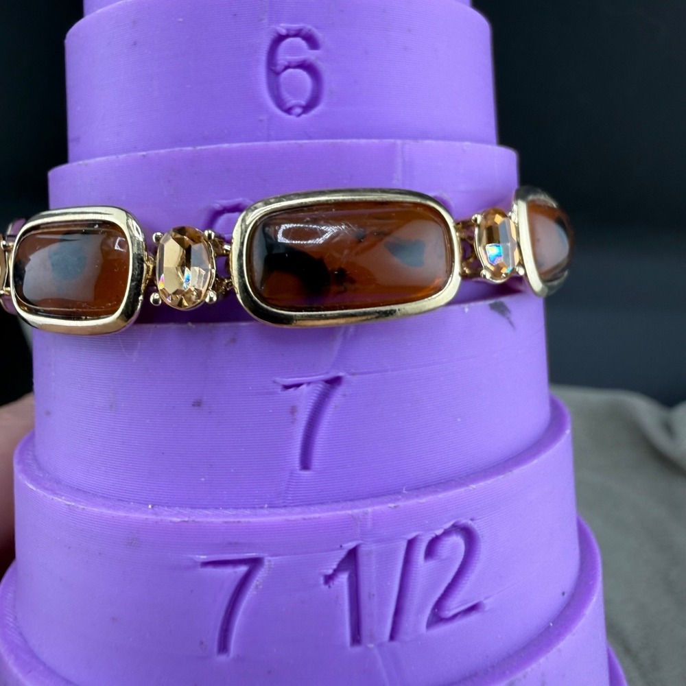 Vintage Monet Bracelet Gold Tone Brown Rootbeer Rhinestone 7" - Picture 6 of 9